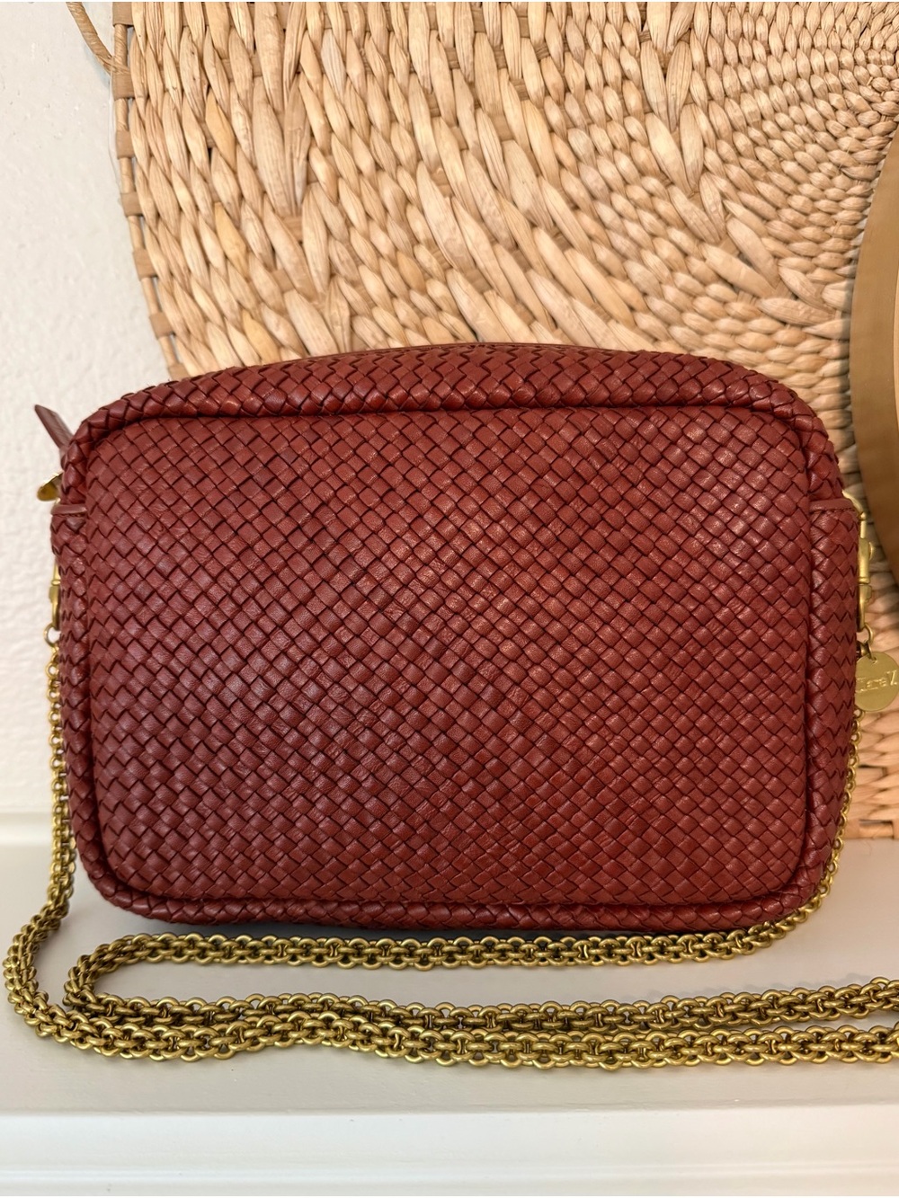 Clare V Marisol Diagonal Woven Crossbody Bag in Toffee